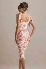 Vintage Floral Print Ruched Maxi Dress