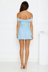 Island Haze Off Shoulder Mesh Mini Dress Blue