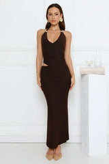 Midnight Élan Halter Maxi Dress Brown