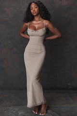 Sexy Cami V-neck Solid Color Bodycon Maxi Dress
