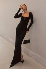 Solid Square Neck Maxi Dress