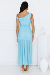 Stylish Diva Mesh Off Shoulder Midi Dress Blue