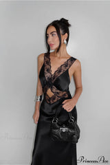 Cutout V Neck Lace Ruffled Mermaid Slim Maxi Dress