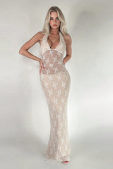 Elegant Fitted Lace Backless Bodycon Maxi Dress