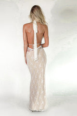 Elegant Fitted Lace Backless Bodycon Maxi Dress