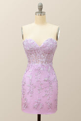 Sweetheart Lavender Lace Bodycon Mini Dress