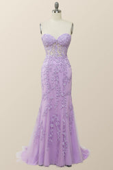 Sweetheart Lavender Lace Mermaid Long Prom Dress