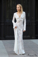 Jacquard Sheer Lace Sexy Bodycon Maxi Dress
