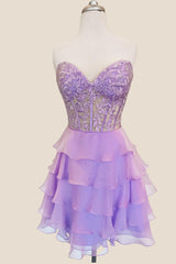 Sweetheart Yellow Appliques Tiered Short Dress