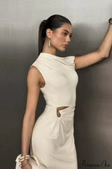 Off Shoulder Beige Ruched Bodycon Elegant Maxi Dress
