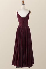 Twisted Front Burgundy Chiffon Long Bridesmaid Dress