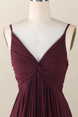 Twisted Front Burgundy Chiffon Long Bridesmaid Dress