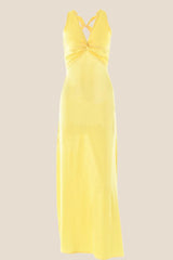 Twist V-neck Light Blue Open Back Sheath Long Dress