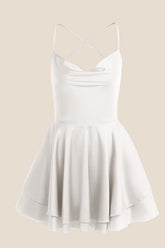 Straps White Lace-up Back Tiered Mini Dress