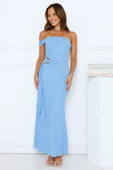 Hidden Kiss Off Shoulder Maxi Dress Blue
