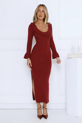 Night Style Ribbed Maxi Dress Burgundy