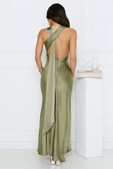 Glow Up Gal Satin Maxi Dress Green