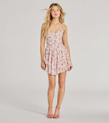 True Love In Floral V-Neck Corset Skater Dress