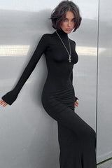 High Neck Long Sleeve Maxi Dress