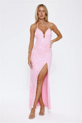 Glittered Passion Lace Maxi Dress Pink