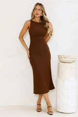 Subtle Sculpt Ribbed Midi Dress Chocolate