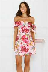 Luxe Seraphina Off Shoulder Mini Dress Pink