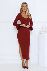 Night Style Ribbed Maxi Dress Burgundy