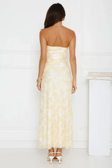 Gatsby Glow Strapless Mesh Maxi Dress Yellow