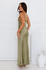 Luxe Slip Satin Maxi Dress Olive
