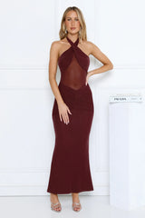 Nightstage Babe Halter Maxi Dress Plum