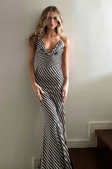 Strappy Open Back Striped Maxi Dress