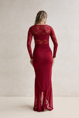 Flirtation Hour Lace Long Sleeve Maxi Dress Burgundy