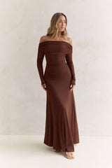 Carmelita Long Sleeve Off Shoulder Maxi Dress Brown