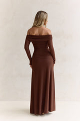 Carmelita Long Sleeve Off Shoulder Maxi Dress Brown