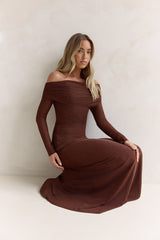 Carmelita Long Sleeve Off Shoulder Maxi Dress Brown