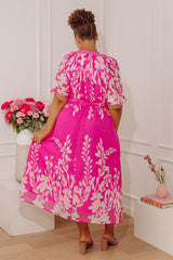 Whispering Blooms Midi Dress in Hot Pink Curves