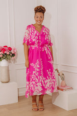 Whispering Blooms Midi Dress in Hot Pink Curves