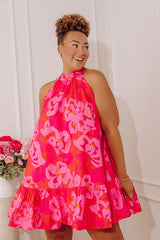 Gardenia Gorgeous Floral Mini Dress in Red Curves