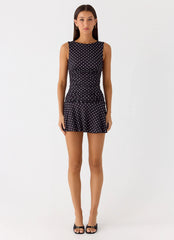 Kelda Mini Dress - Black Polkadot
