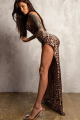 Chain Strap Backless Print Maxi Dress