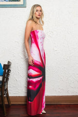 Floral Print Strapless Bodycon Maxi Dress
