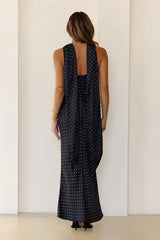 Orchid Dusk Polka Dot Satin Maxi Dress Black