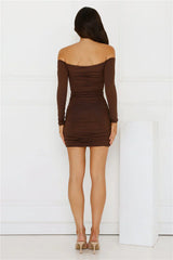 Style Icon Status Off Shoulder Mini Dress Brown