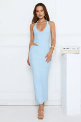 Midnight Élan Halter Maxi Dress Blue