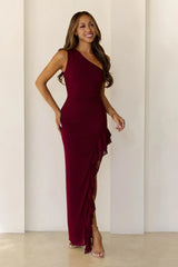 Summer Ember One Shoulder Maxi Dress Burgundy