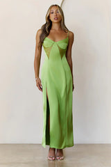 Midnight Heirloom Satin Maxi Dress Green