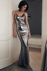 Silver Metallic Cami Mermaid Maxi Dress