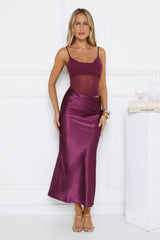 My Rules Satin Mesh Maxi Dress Plum
