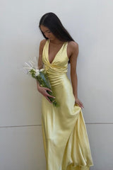 Twist V-neck Blue Open Back Sheath Long Dress