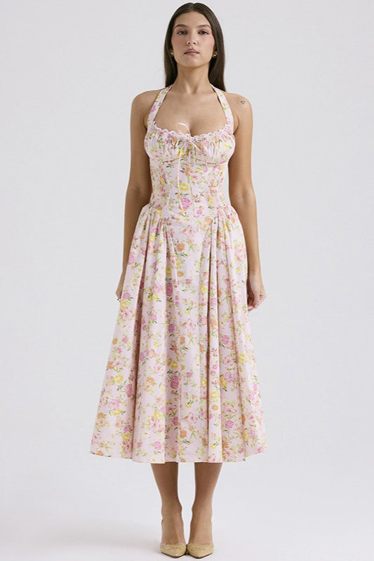 Floral Print Halter Bodycon Maxi Dress